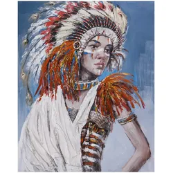 die Faktorei »Frau mit Indianer-Kopfschmuck II« Struktur-Wandbild 120x150 cm