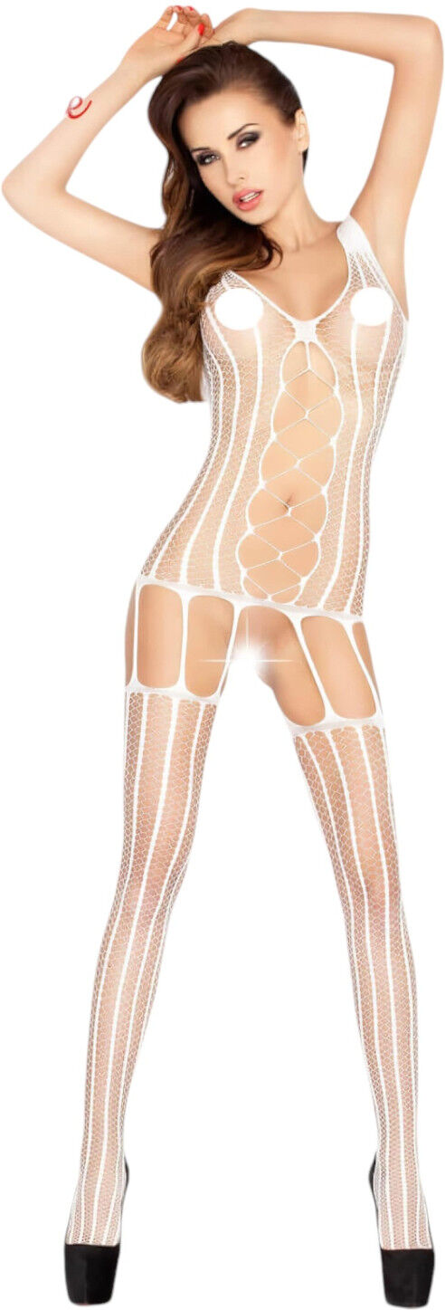 Passion BS013 - striped white fishnet set (S-L)