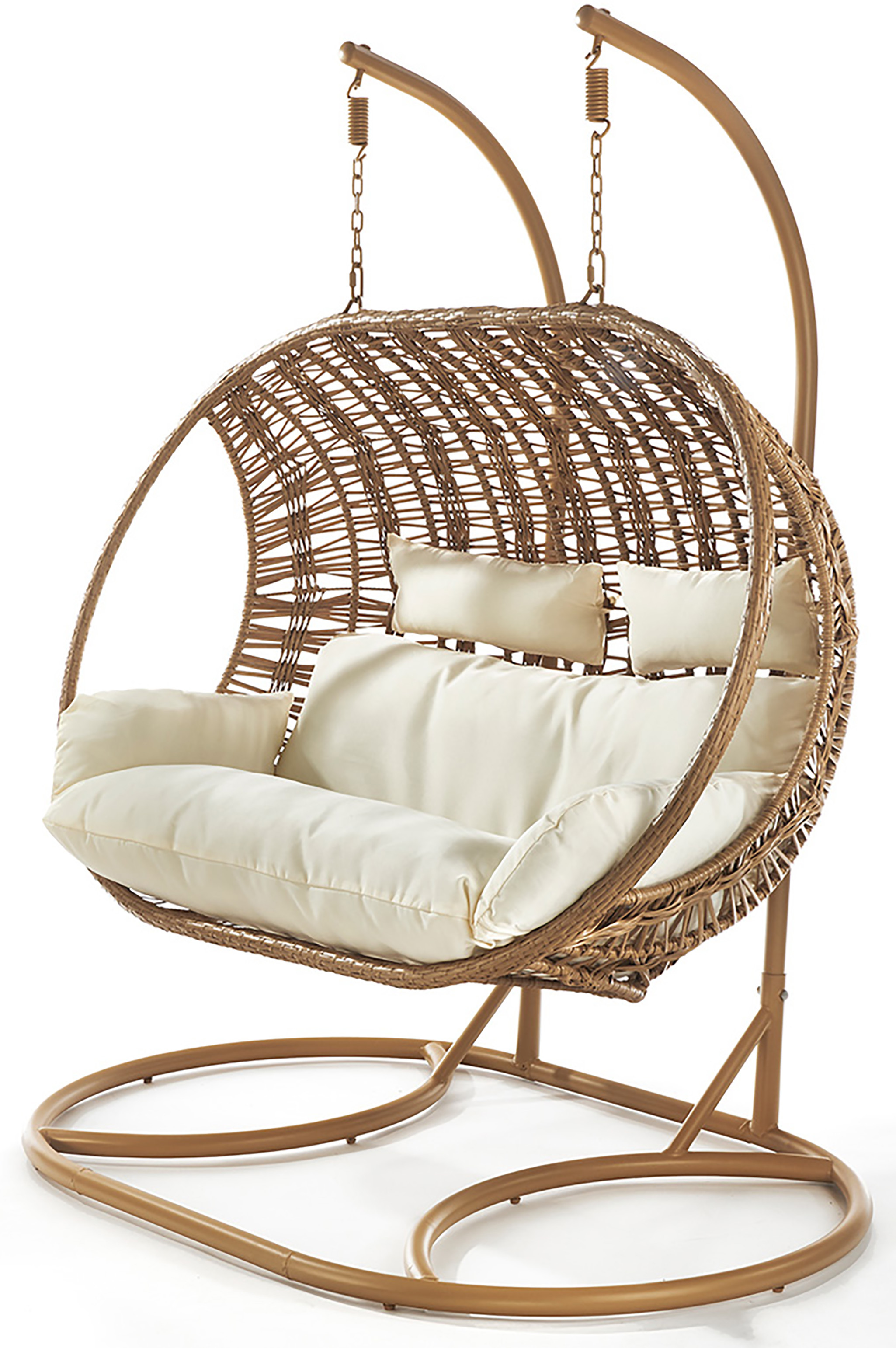 Kobolo Hängekorb MAKENA für 2 Personen inkl. Kissen mit Gestell Polyrattan braun Doppelsitzer Sitzsack Hängend Sessel Hängeschaukel Hängesessel Garten
