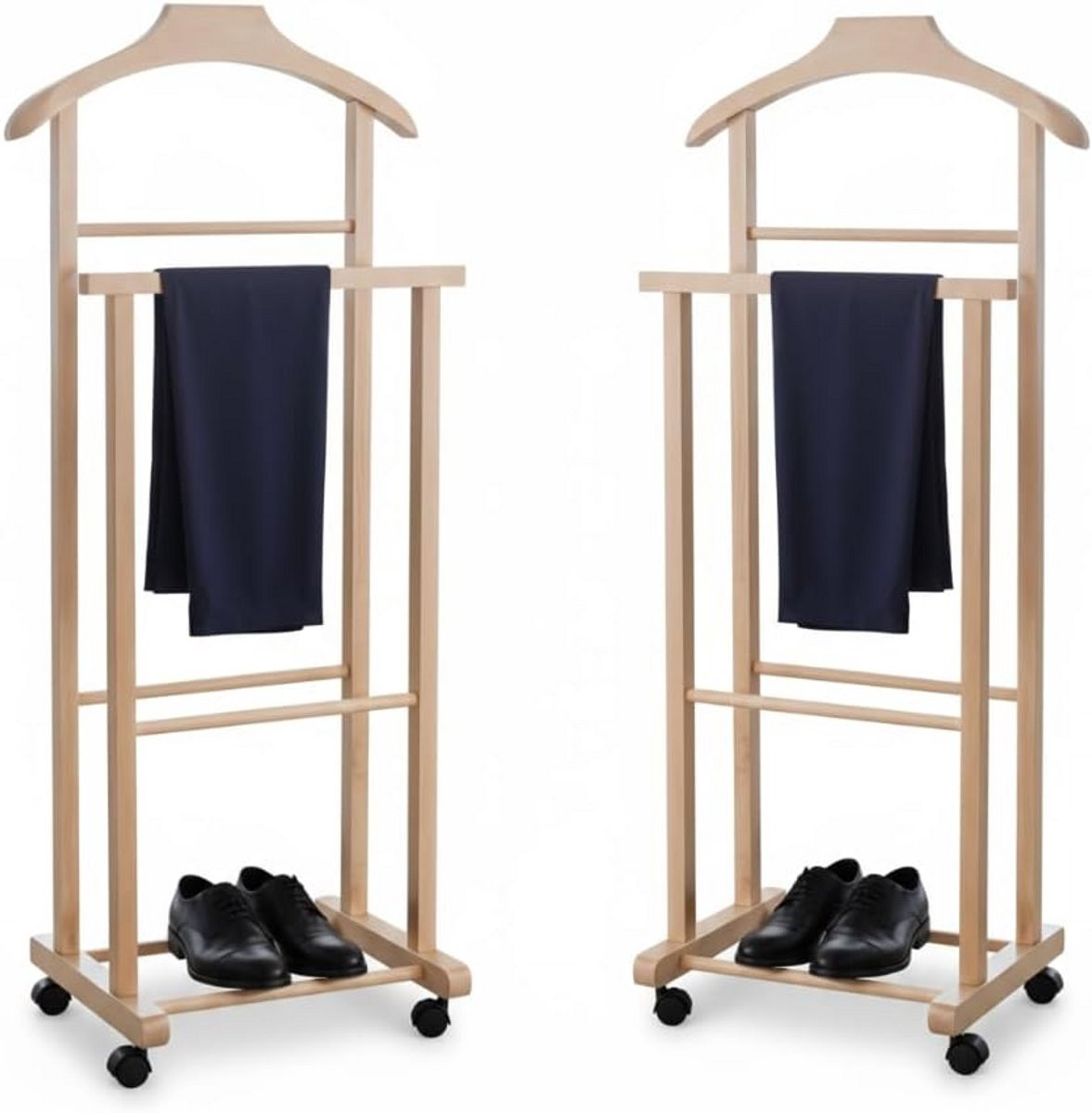 Dubbel kledingrek op wielen van beukenhout voor de slaapkamer