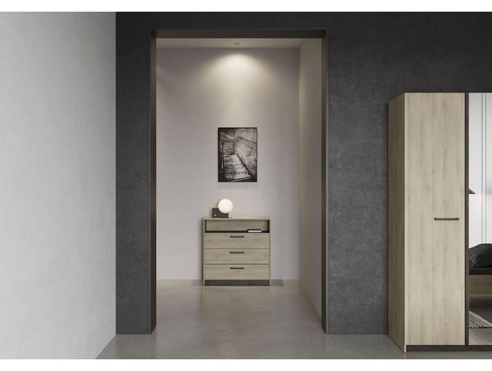 Kombikommode DEMEYERE GROUP Watson , braun (kronberg eich, waterford), B:82,8cm H:81,1cm T:39,5cm, Holzwerkstoff, Sideboards, Kombikommode, Schubkatenkommode 3 Schubladen 1 Niche