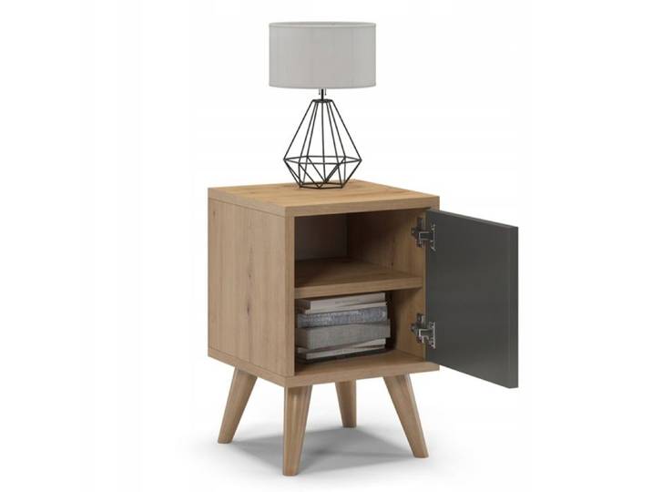 Table de chevet scandinave Oslo 30x30x45 cm porte réversible gauche/droite chêne et graphite meuble compact