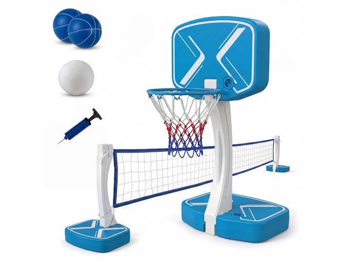 2 in 1 Zwembad Basketbalring Volleybalnet Zwembad Speelgoed Blauw