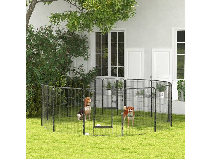 PawHut Parc Chiots 12 Pcs Pliable Acier 80x100 cm Gris