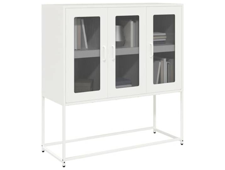 HEFZGDB Weißes Sideboard mit Metallfüßen – Stabiles Aufbewahrungsmöbel aus kaltgewalztem Stahl für Essgeschirr und Haushaltsutensilien mit ergonomischen Griffen