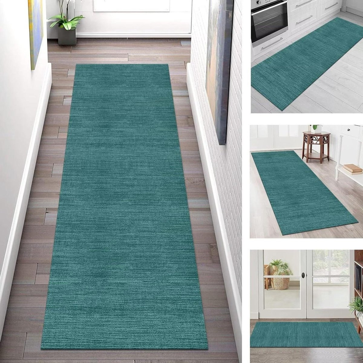Wasbare antislip vloerkleed runner voor hal, keuken of woonkamer, donkerblauw, B: 80 cm, L: 400 cm