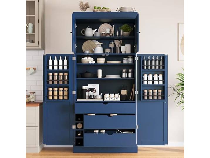 twwhyg Moderner großer Küchenschrank mit 6 Türen, Holzschrank(Blue-2.12)