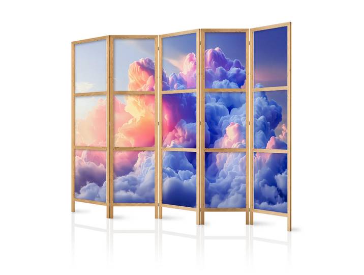 Muralo Paravent Japanischer 5-tlg 225x172 cm Bunte Himmel, Mehrfarbig, Holz, Pinie, Galaxis, Rechteckig, 225x172x3 cm, Wohnzimmer, Raumteiler, Paravents