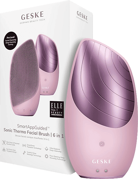 Limpiador facial - Geske Sonic Thermo Facial Brush 6 en 1, Limpieza de poros, Masaje facial, IPX7, Rosa