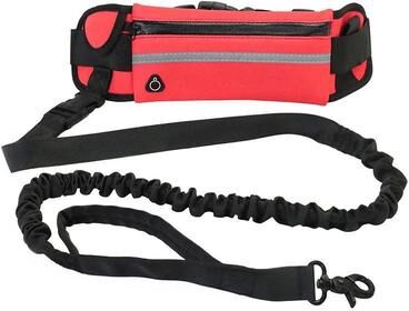 Uplift Treasures Hands Free Dog Leash For Running And Walking With Reflective Waist Bag And Elastic Belt red
