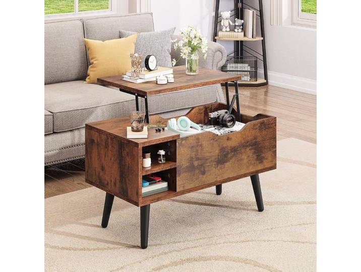 Table Basse Relevable Avec Compartiment Caché Étagère De Rangement Réglable Releveur À Ressort Table Basse Réglable En Hauteur Ave