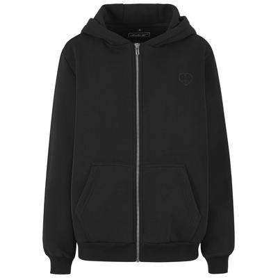 Sweatjacke MISS TEE "Miss Tee Peace Sign EMB Fluffy Zip Hoody", Damen, Gr. XL, schwarz, 70% Baumwolle, 30% Polyester, unifarben, Rundhals, Sweatjacken Sweatjacke