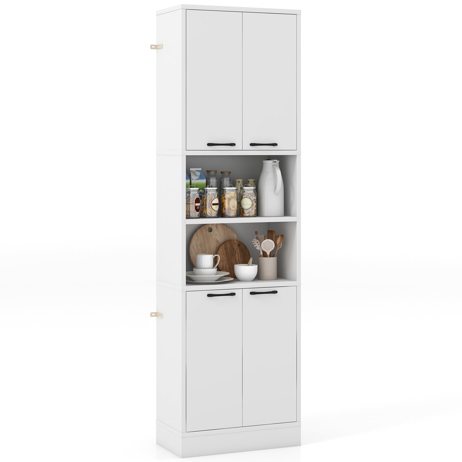 Costway Keukenkast Wit, Hoge Voorraadkast met Deuren en Planken, Multifunctionele Vrijstaande Kast voor de Keuken of Woonkamer, Hoogte: 190 cm