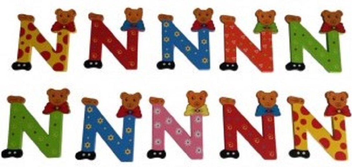 Charl's Toys Houten Naamletter N - Beer - 10 cm