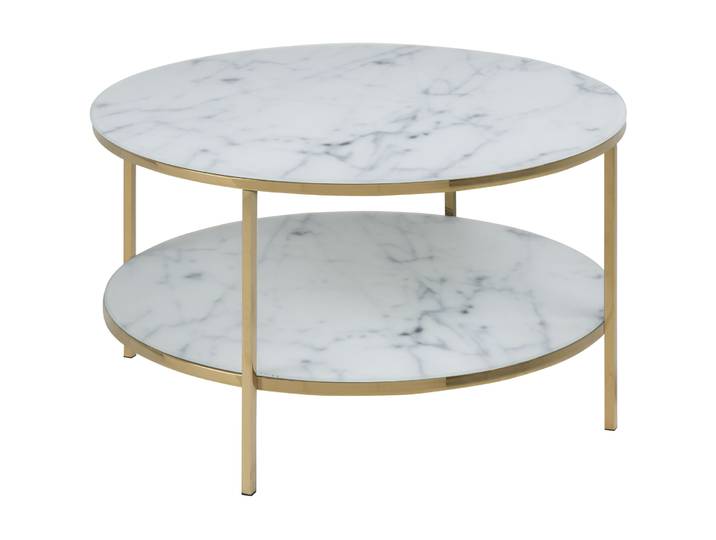 Salontisch Alisma weiss, gold Glas, Marmor, Metall B 80 T 80 cm - Salontisch