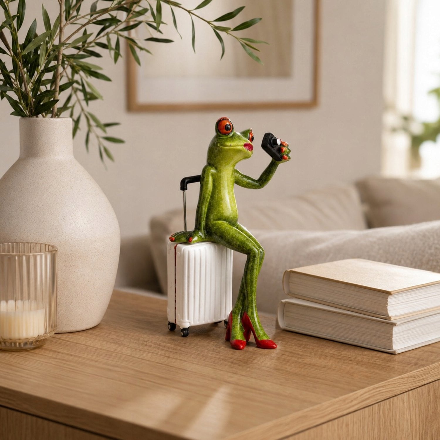 Grappige Kikker Figuur Decoratie met Koffer voor op Tafel