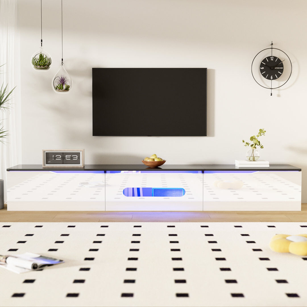 Metro Modern Tv Stand With Led Lights - 180Cm, Bluetooth App Control White/Black 78"
