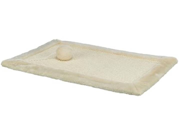 TRIXIE Kratzmatte 55 x 35 cm - Sisal - zum Aufhängen oder Hinlegen - Plüschrand - Spielball - beige - 4325