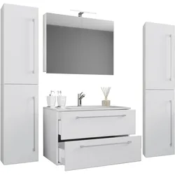 VCM, Badmöbelset, 5.-tlg. Waschplatz Waschtisch Badinos 2 Schubladen Spiegelschrank