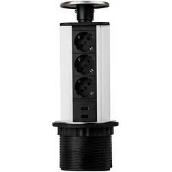 TecLines, Steckdosenleiste, TVS001 versenkbare Steckdosenleiste 339mm, 3x Steckdose, 2x USB