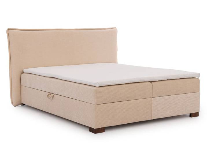 Lit boxspring 160x200 avec coffres, aspect velours côtelé beige