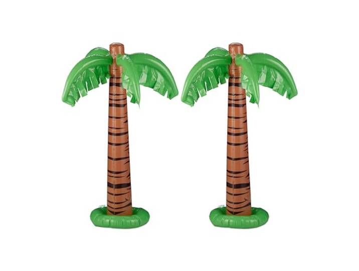 Relaxdays Palmier Gonflable\, Lot de 2\, Accessoire de fête\, Piscine & Plage\, 80 cm de Haut\, Plastique\, Vert - Marron