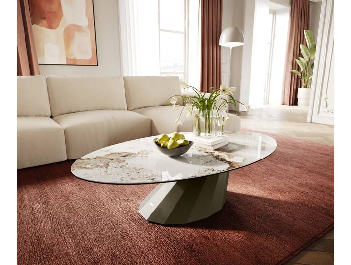 Couchtisch Edge Oval 140x80 cm Keramik Minas Melange Parabi Metall Effektfinish Titan, Couchtische