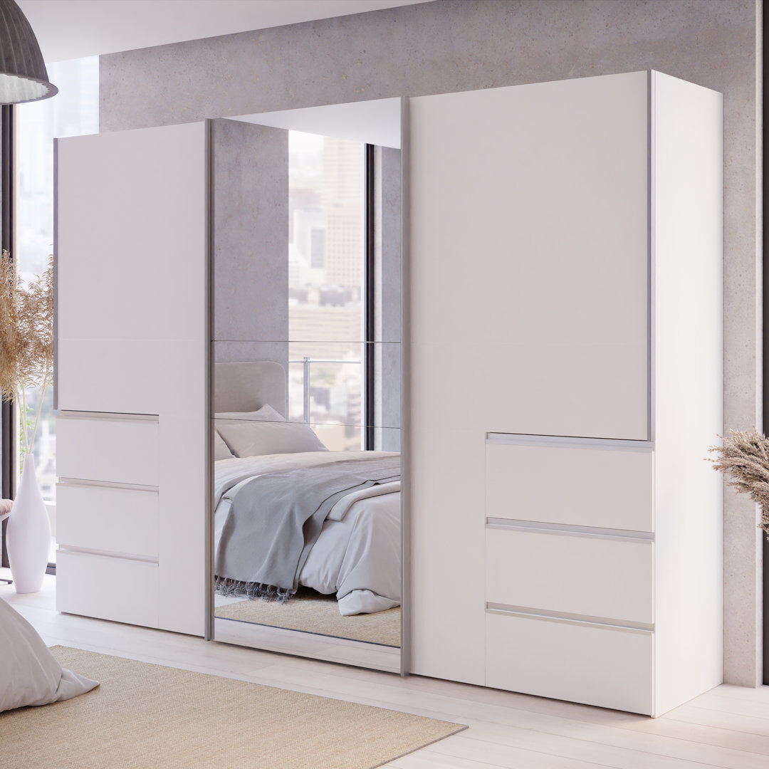 17 Stories Tanima 3 Door Wardrobe Silver 200.5cm H X 269.7cm W X 61cm D