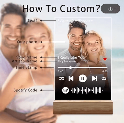 Inspire Picks Custom Spotify Acrylic Plaque Lamp Personalized Romantic Music Gift For Couples version C 7 Colors Light Base