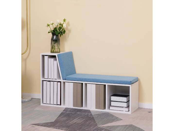 HOMCOM Bibliothèque Banc 2-en-1 avec Rangement Blanc Bleu