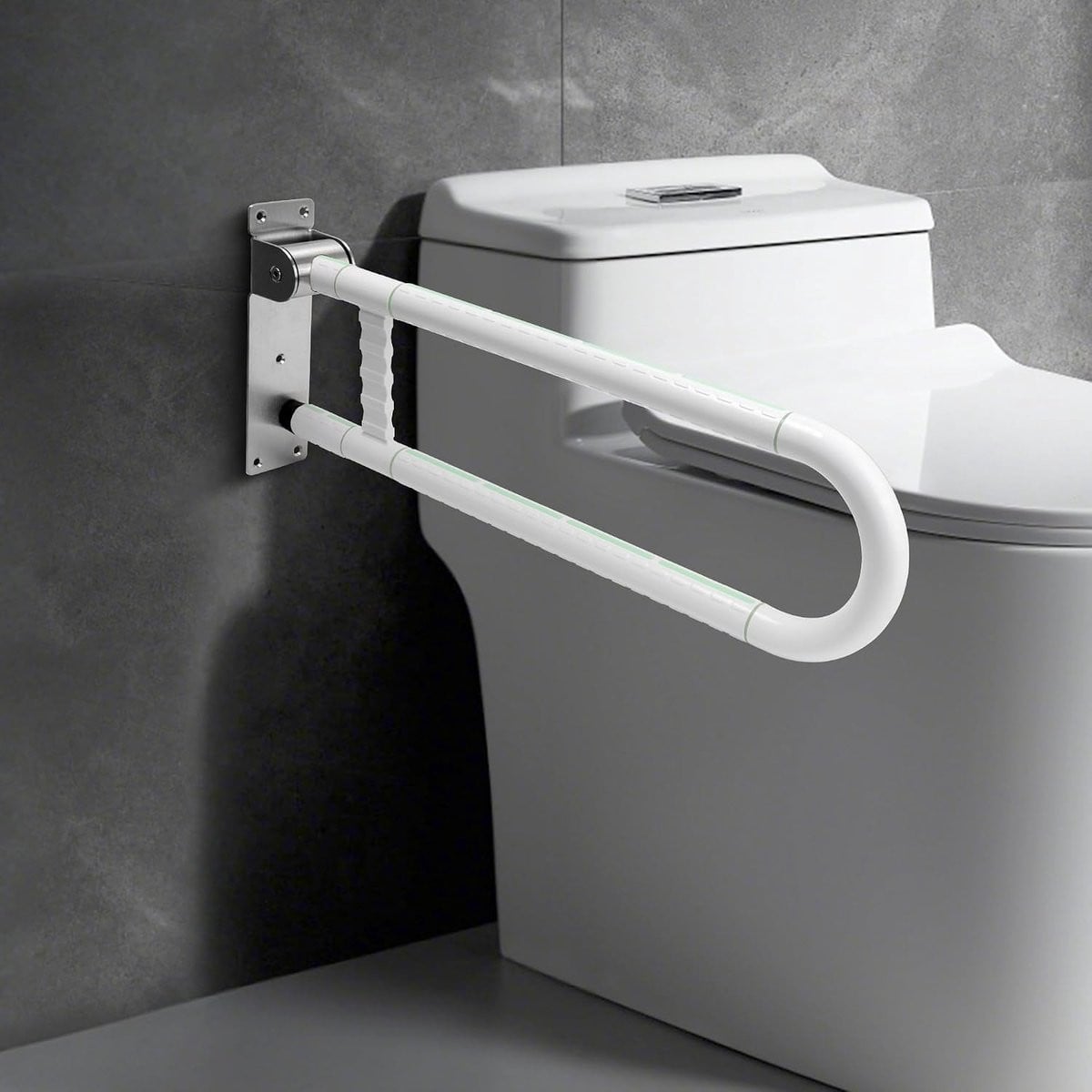 Witte Wandsteun voor Toiletten met Antislip Handgreep van RVS, Hoogte: 70 cm