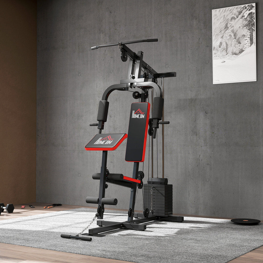HOMCOM Multi Home Gym Machine with 65kg Weights for Strength Training Black