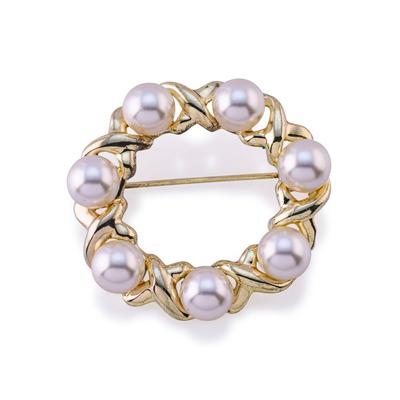 Brosche FIRETTI "Schmuck Geschenk Ansteckschmuck Perlenbrosche", gelb (gelbgoldfarben, champagner), Broschen, Damen, Metall, Brosche, mit Glasperle