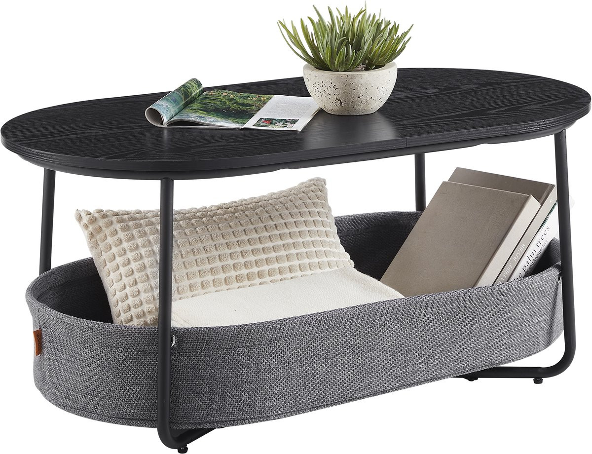 Vasagle Ovale Salontafel met Stoffen Mand en Opbergruimte - Modern