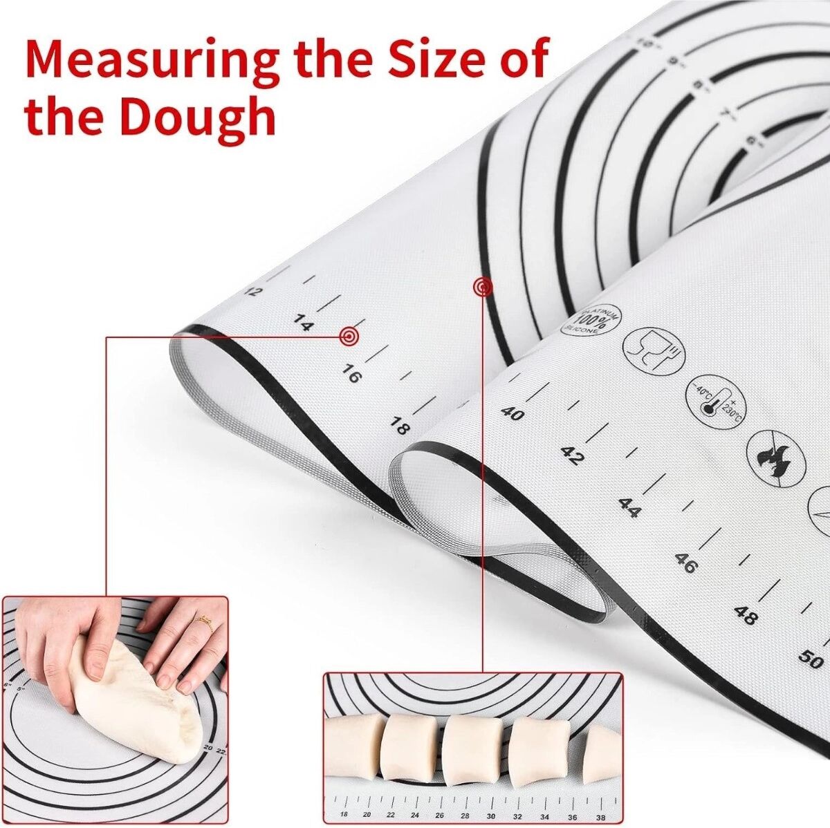 INF Tapis de cuisson en silicone – Qualité alimentaire, antiadhésif, résistant à la chaleur avec mesures L
