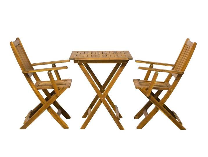 Sitzgruppe, Akazienholz, Beige, Tisch 62×62 cm, Klappbar, Landhaus, 2er-Set