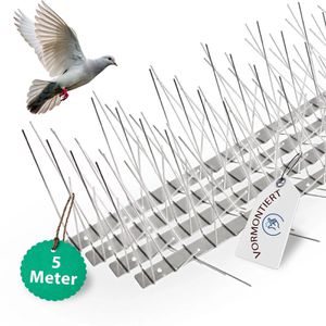 PRIOstahl Vogelabwehr Taubenspikes, 5 Meter, Spikes aus Edelstahl, silber, mit Edelstahlschiene, 6-reihig, 10 Stück