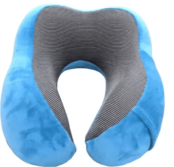 Inspire Essentials Memory Foam Travel Neck Pillow With U Shaped Support sky Blue