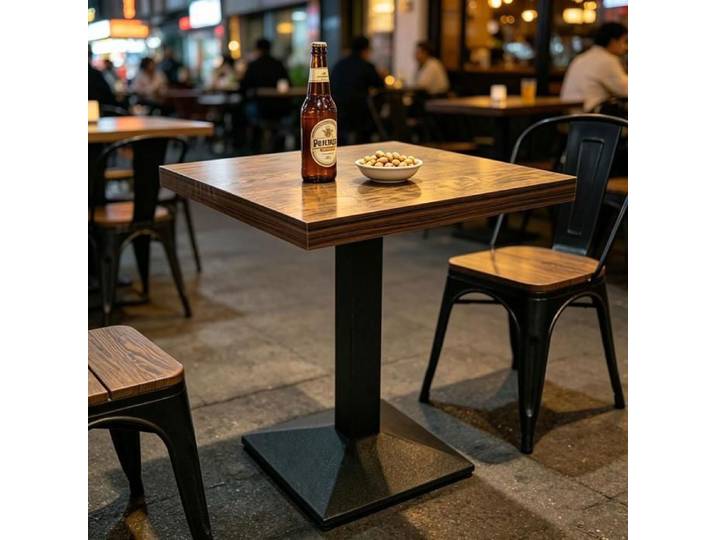 Table à Manger Carrée 60x60cm Style Industriel Table de Bistrot avec Pied en Métal Hauteur 75cm pour Bar/Café Marron Vintage