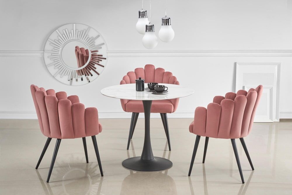 MSO Chaise coquillage design en velours de polyester et pieds en acier Rose 62x85x62cm