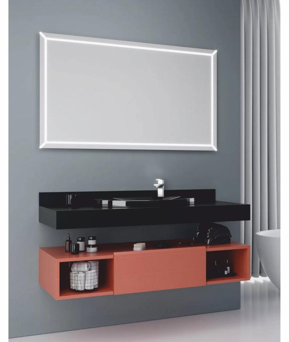 Casa Padrino Luxus Badezimmer Set Matt Schwarz / Matt Rosa 120 cm - Badezimmer Möbel