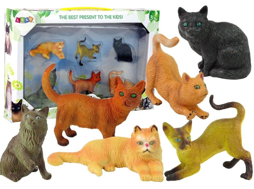 Leantoys Sada van 6 kattenfiguurtjes met verschillende huiskat rassen