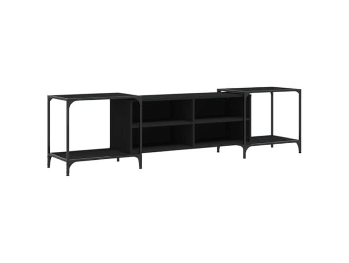 Roanoer TV-Schrank Schwarz Ausziehbar 108-203cm TV Lowboard Metall Flexibles Fernsehregal für Wohnzimmer & Schlafzimmer mit stabilem Metallgestell, Ablagen und Kippschutz.