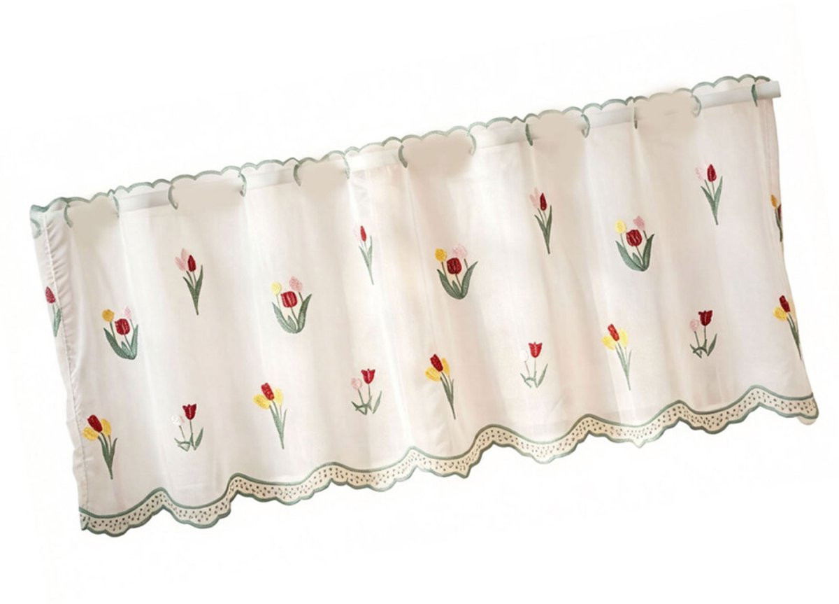 Elegante korte tulpvormige kanten gordijnen, semi-transparant textiel voor thuisgebruik