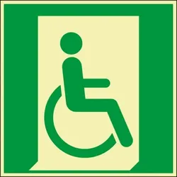 Schild I PERMALIGHT power langnachleuchtend Rettungszeichen Rettungsweg Rollstuhlfahrer rechts, Alu, 200x200mm, ISO 7010