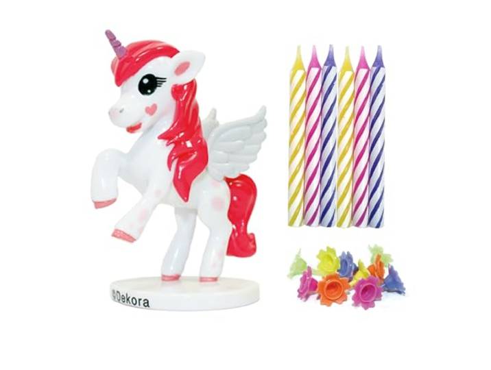 dekora Decoratieve Kaars Geurloos PVC Eenhoorn Kit Met 10 Taartkaarsen Taartdecoratie