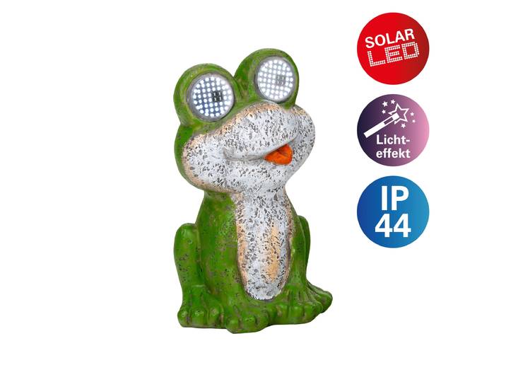 LED Solarleuchte NÄVE Froggel , grün, B:10,5cm H:18cm L:10,5cm, Leuchten, LED Solarleuchte, Froschfigur, animierte LED Augen mit Bewegungseffekt, H: 19cm, grün