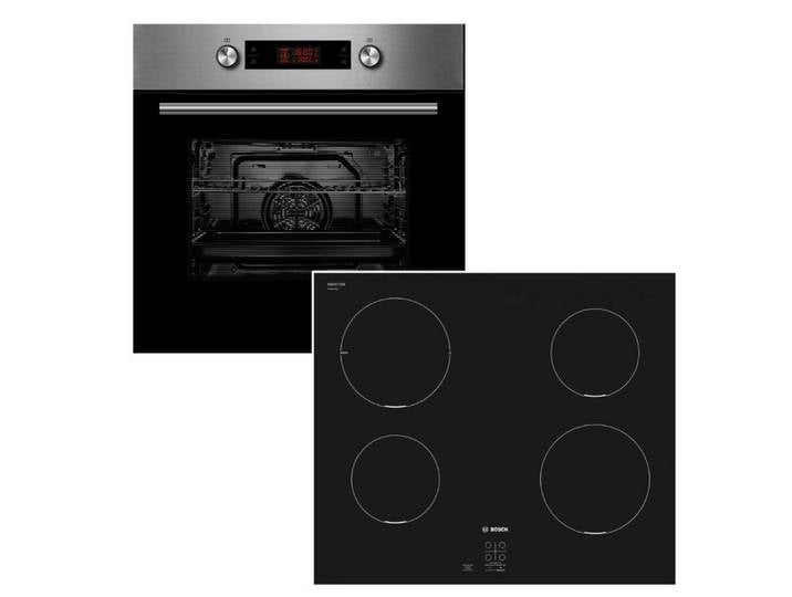 Midea Backofen-Set Backofen Pyrolyse Teleskopauszug + Bosch Induktionskochfeld Booster, mit 1-fach Teilauszug, Pyrolyse-Selbstreinigung