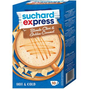 Suchard Kakao Express Blonde Choc & Golden Caramel, Pulver, 3% Kakaobutter, 10 Portionsbeutel