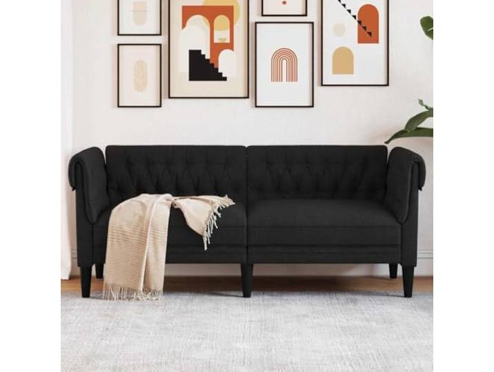 HEFZGDB Klassisches Chesterfield Sofa 2-Sitzer Schwarz Stoff mit gepolsterten Armlehnen und Rückenlehne für stilvollen Wohnkomfort strapazierfähig atmungsaktiv stabile Beine bis 110